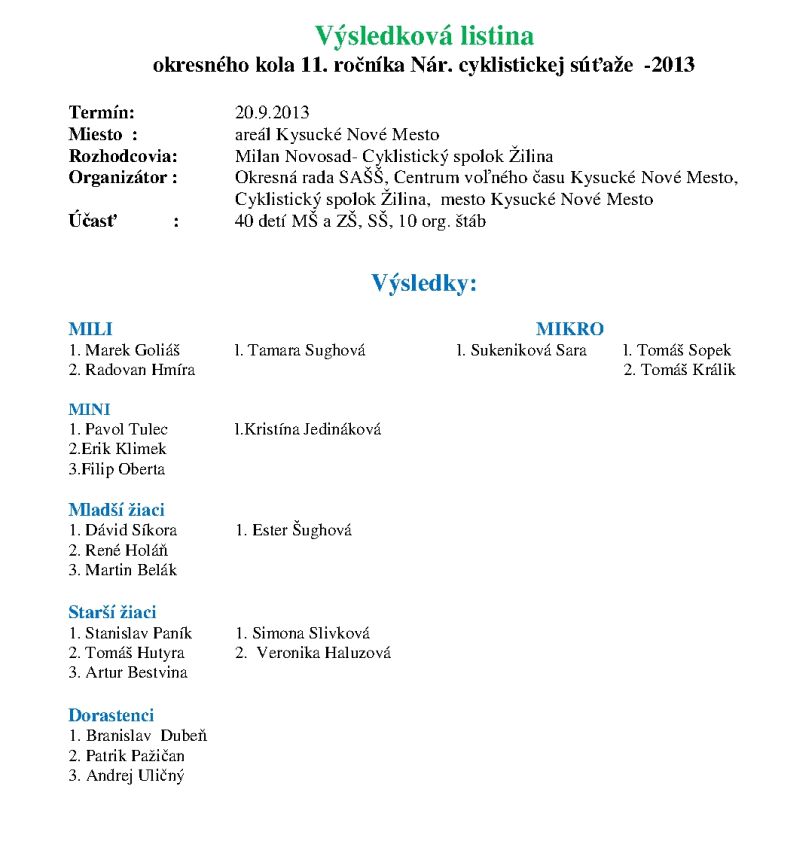 11. ročníka Nár. cyklistickej súťaže