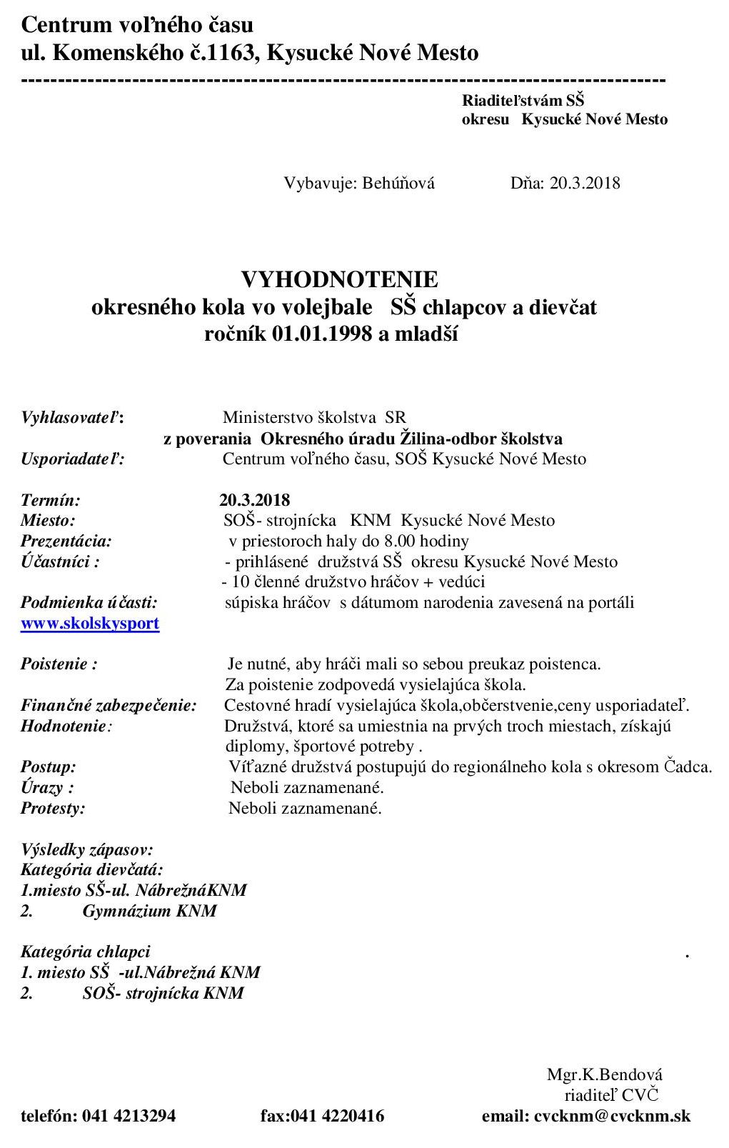 Výsledky volejbal
